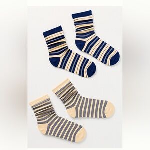 Anthropologie Striped Crew Socks Blue and Cream One Size Women’s